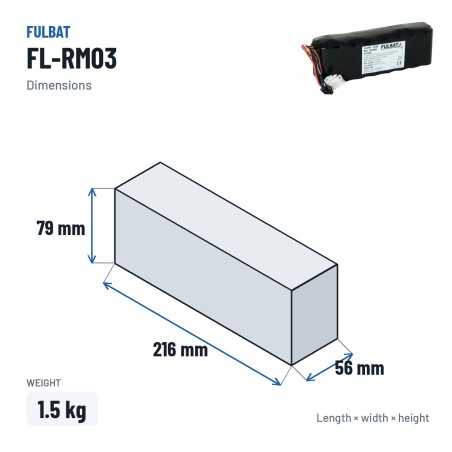 Rasenmäher-Batterie Fulbat FL-RM03 25.6V 6.6Ah LiFePO4 – Abmessungen 216 × 56 × 79 mm