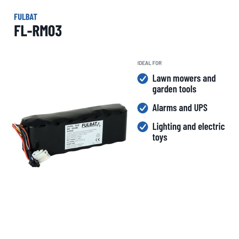 Batería de cortacésped Fulbat FL-RM03 25.6V 6.6Ah LiFePO4 – usos recomendados