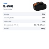Lawnmower battery Fulbat FL-WX02 20V 5Ah Li-Ion – technical data