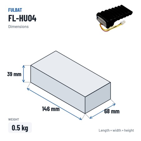 Batteria per rasaerba Fulbat FL-HU04 18V 5.2Ah Li-Ion – dimensioni 146 × 68 × 39 mm