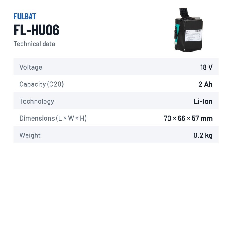 Bateria de corta-relva Fulbat FL-HU06 18V 2Ah Li-Ion – ficha técnica