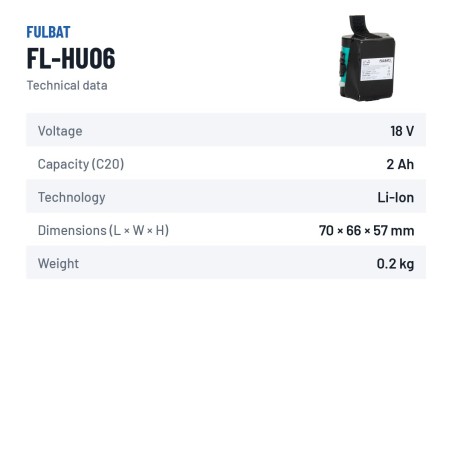 Batteria per rasaerba Fulbat FL-HU06 18V 2Ah Li-Ion – scheda tecnica
