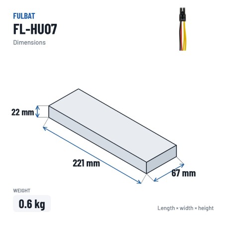 Lawnmower battery Fulbat FL-HU07 22V 5.2Ah Li-Ion – dimensions 221 × 67 × 22 mm