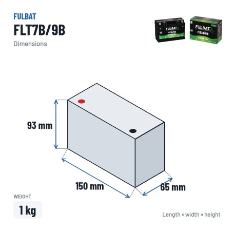 Motorradbatterie Fulbat FLT7B/9B 4Ah 240A LiFePO4 – Abmessungen 150 × 65 × 93 mm