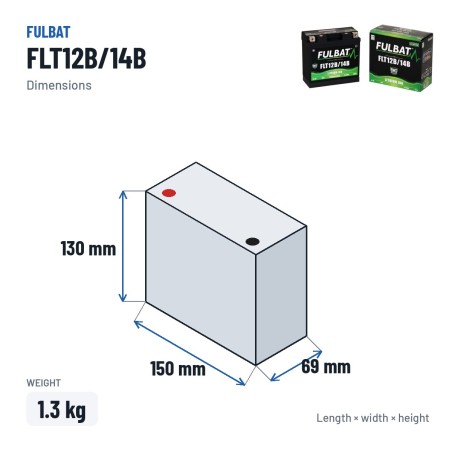 Batterie moto Fulbat FLT12B/14B 6Ah 360A LiFePO4 – dimensions 150 × 69 × 130 mm