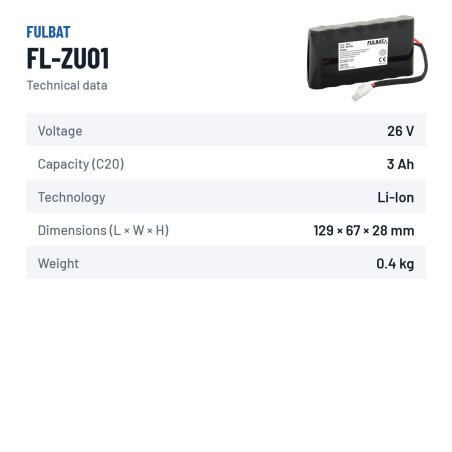 Rasenmäher-Batterie Fulbat FL-ZU01 25.9V 2.6Ah Li-Ion – technische Daten