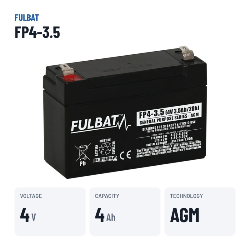 Stationary UPS battery Fulbat FP4-3.5 4V 3.5Ah AGM – key specs