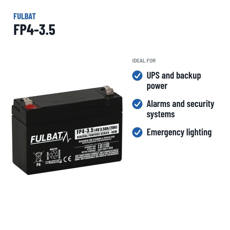 Batterie stationnaire onduleur Fulbat FP4-3.5 4V 3.5Ah AGM