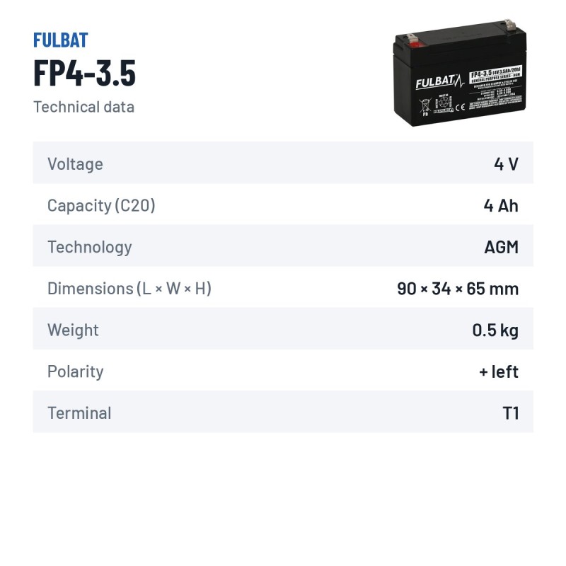 Batterie stationnaire onduleur Fulbat FP4-3.5 4V 3.5Ah AGM