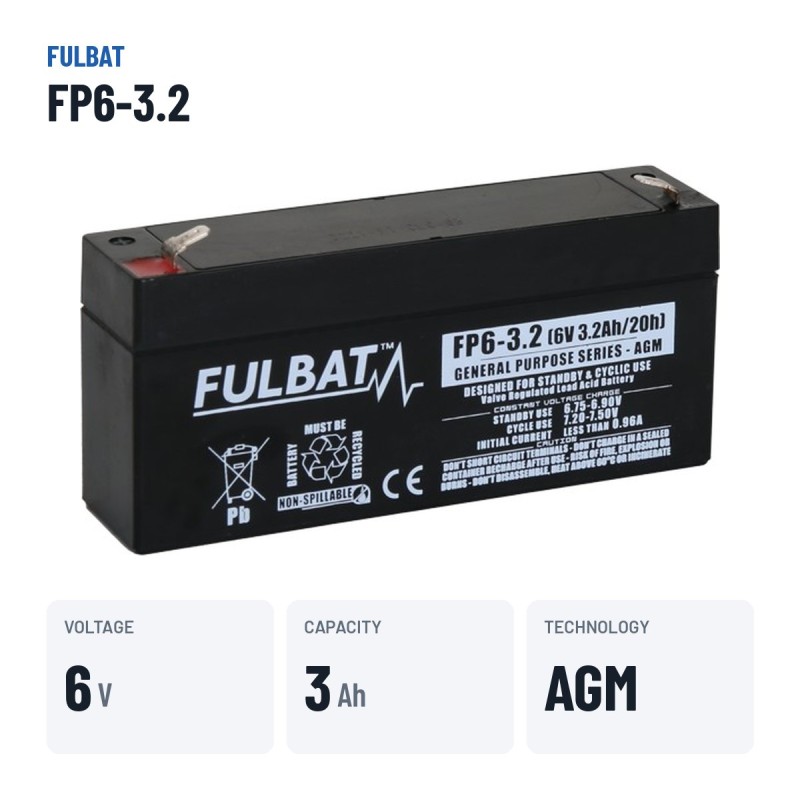 Stationary UPS battery Fulbat FP6-3.2 6V 3.2Ah AGM – key specs
