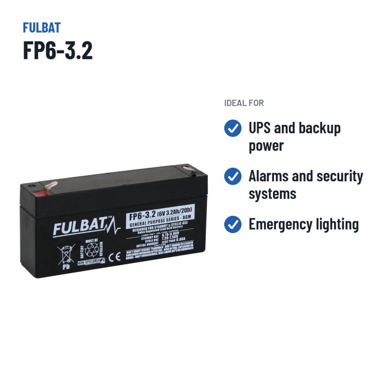 Batteria stazionaria UPS Fulbat FP6-3.2 6V 3.2Ah AGM – usi consigliati
