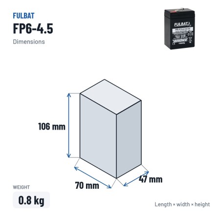 Batterie stationnaire onduleur Fulbat FP6-4.5 6V 4.5Ah AGM – dimensions 70 × 47 × 106 mm