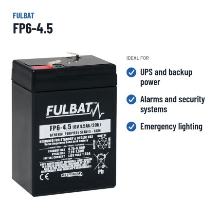 Batería estacionaria SAI/UPS Fulbat FP6-4.5 6V 4.5Ah AGM – usos recomendados