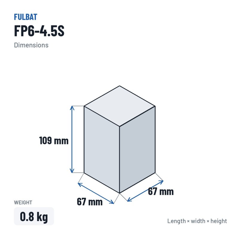 Stationärbatterie USV Fulbat FP6-4.5S 6V 4.5Ah AGM – Abmessungen 67 × 67 × 109 mm