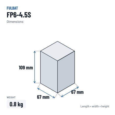 Stationärbatterie USV Fulbat FP6-4.5S 6V 4.5Ah AGM – Abmessungen 67 × 67 × 109 mm