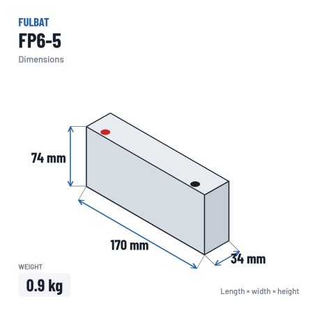 Bateria estacionária UPS Fulbat FP6-5 6V 5Ah AGM – medidas 170 × 34 × 74 mm