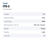 Bateria estacionária UPS Fulbat FP6-5 6V 5Ah AGM – ficha técnica