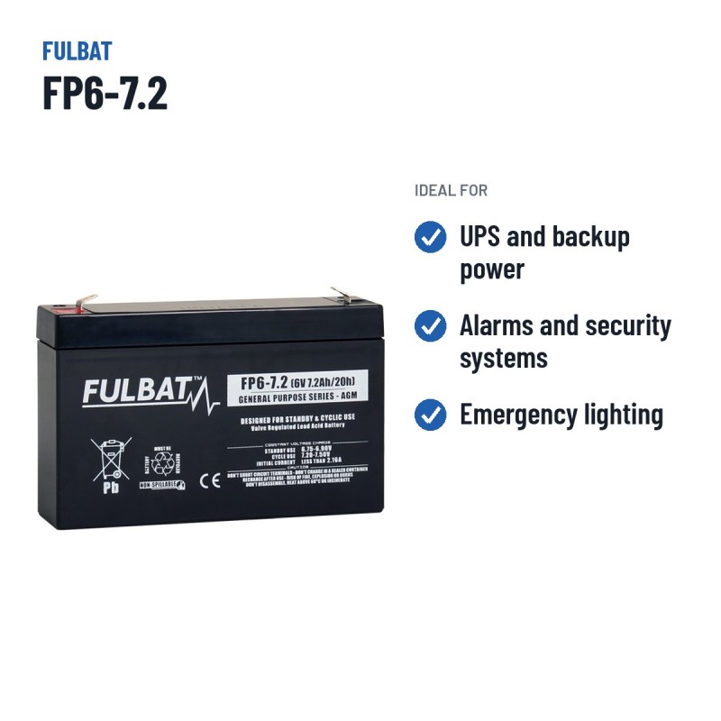 Batteria stazionaria UPS Fulbat FP6-7.2 6V 7.2Ah AGM