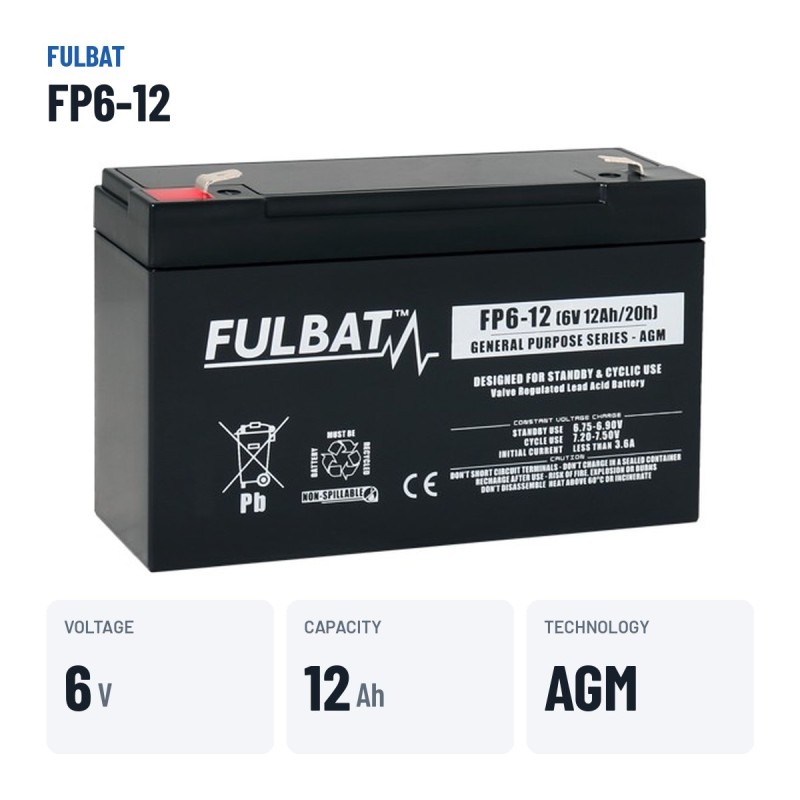 Batterie stationnaire onduleur Fulbat FP6-12 6V 12Ah AGM – caractéristiques clés