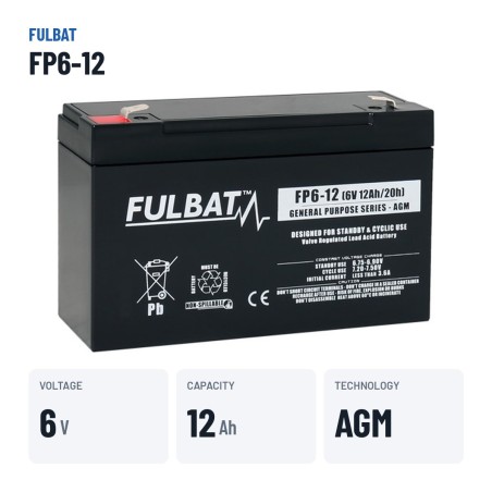 Batterie stationnaire onduleur Fulbat FP6-12 6V 12Ah AGM – caractéristiques clés
