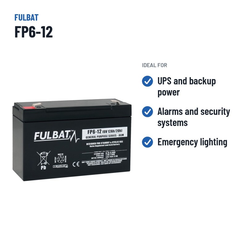 Stationary UPS battery Fulbat FP6-12 6V 12Ah AGM | baterias.com