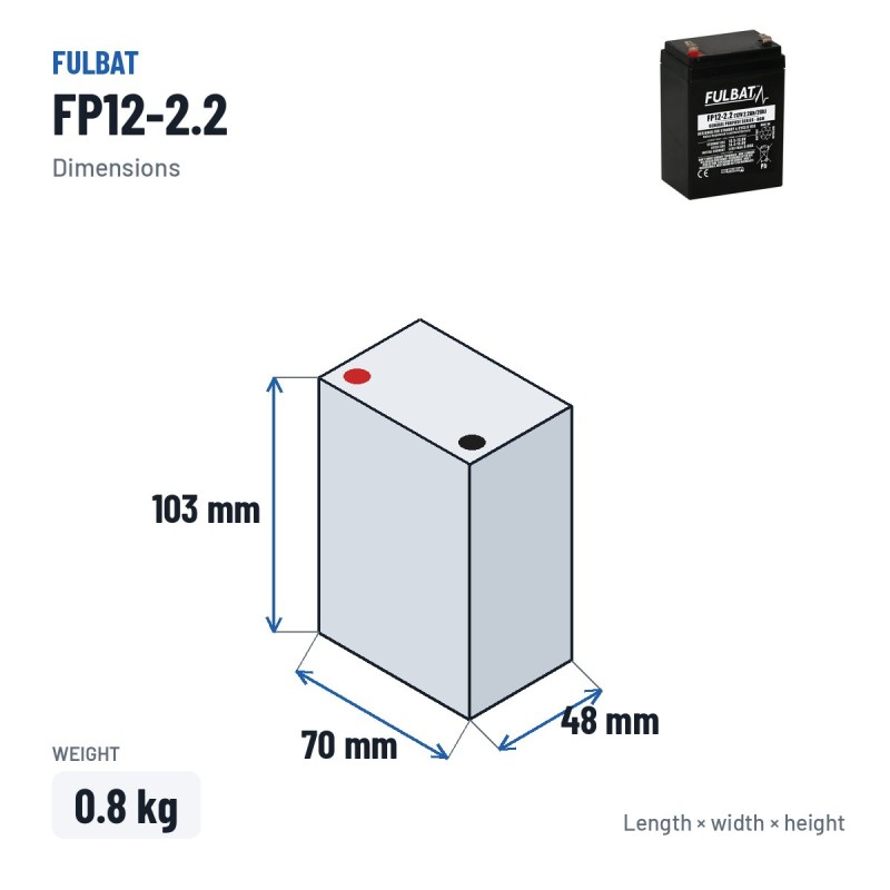 Batterie stationnaire onduleur Fulbat FP12-2.2 12V 2.2Ah AGM – dimensions 70 × 48 × 103 mm