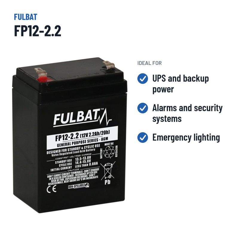 Batterie stationnaire onduleur Fulbat FP12-2.2 12V 2.2Ah AGM – utilisations recommandées