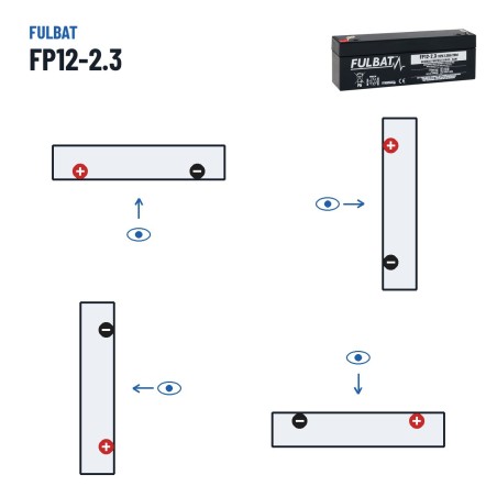 Batteria stazionaria UPS Fulbat FP12-2.3 12V 2.3Ah AGM – polarità (schema 1, + a sinistra)