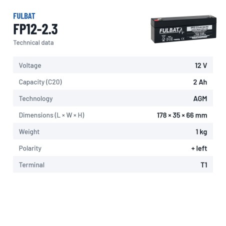 Stationärbatterie USV Fulbat FP12-2.3 12V 2.3Ah AGM – technische Daten