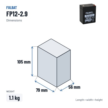 Stationary UPS battery Fulbat FP12-2.9 12V 2.9Ah AGM – dimensions 79 × 56 × 105 mm