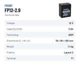Batería estacionaria SAI/UPS Fulbat FP12-2.9 12V 2.9Ah AGM – ficha técnica