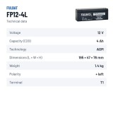 Batteria stazionaria UPS Fulbat FP12-4L 12V 4Ah AGM – scheda tecnica