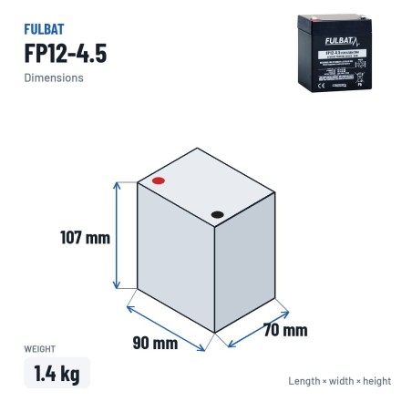 Stationary UPS battery Fulbat FP12-4.5 12V 4.5Ah AGM – dimensions 90 × 70 × 107 mm