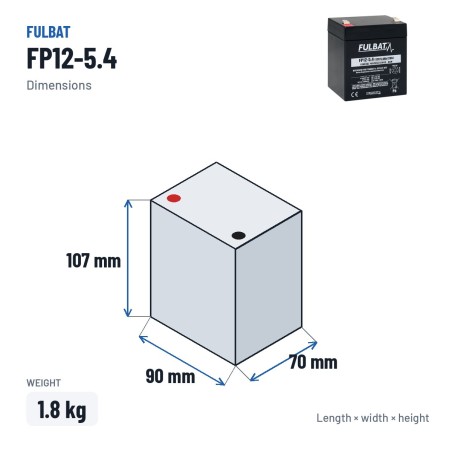 Batterie stationnaire onduleur Fulbat FP12-5.4 12V 5.4Ah AGM – dimensions 90 × 70 × 107 mm