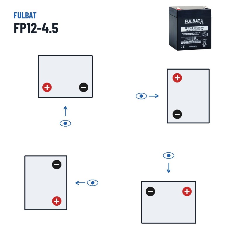 Stationary UPS battery Fulbat FP12-4.5 12V 4.5Ah AGM – polarity (layout 1, + left)