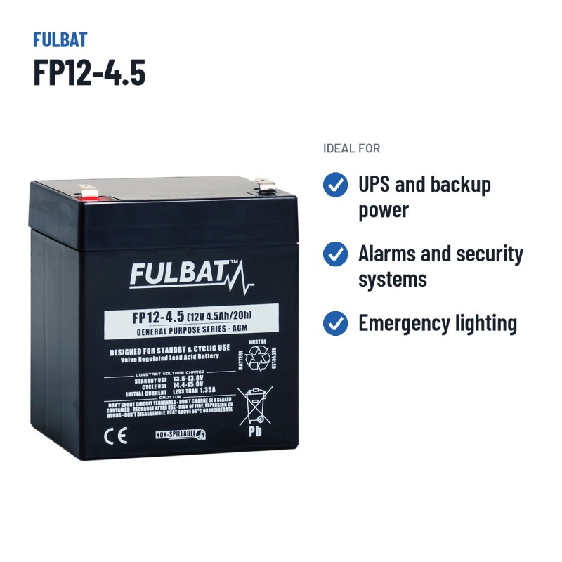Stationary UPS battery Fulbat FP12-4.5 12V 4.5Ah AGM – recommended uses