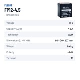 Stationary UPS battery Fulbat FP12-4.5 12V 4.5Ah AGM – technical data