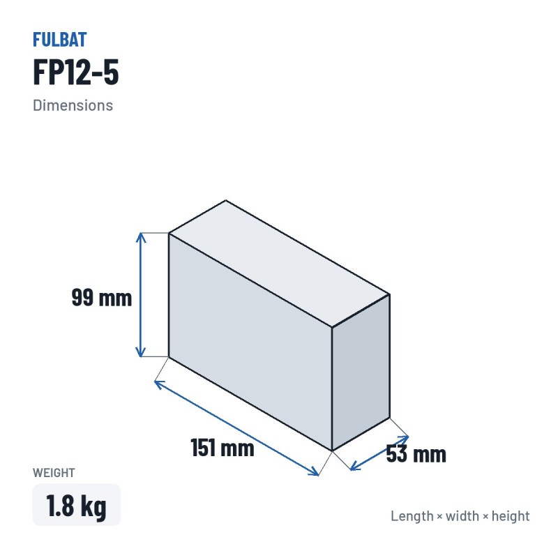 Bateria estacionária UPS Fulbat FP12-5 12V 5.4Ah AGM – medidas 151 × 53 × 99 mm