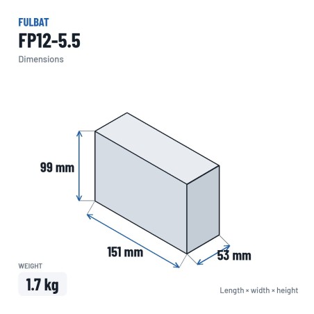 Bateria estacionária UPS Fulbat FP12-5.5 12V 5.5Ah AGM – medidas 151 × 53 × 99 mm
