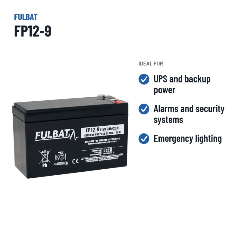 Stationary UPS battery Fulbat FP12-9 12V 9Ah AGM – recommended uses