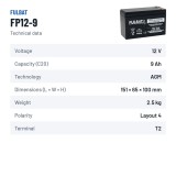 Stationary UPS battery Fulbat FP12-9 12V 9Ah AGM – technical data