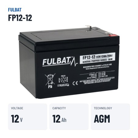 Lawnmower battery Fulbat FP12-12 12V 12Ah AGM – key specs