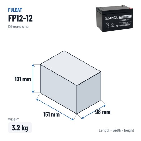 Batería de cortacésped Fulbat FP12-12 12V 12Ah AGM – medidas 151 × 98 × 101 mm