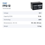 Batería de cortacésped Fulbat FP12-12 12V 12Ah AGM – ficha técnica