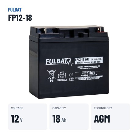 Bateria estacionária UPS Fulbat FP12-18 12V 18Ah AGM – dados principais