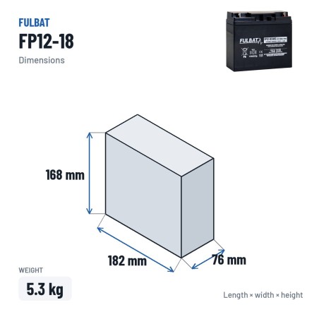 Batterie stationnaire onduleur Fulbat FP12-18 12V 18Ah AGM – dimensions 182 × 76 × 168 mm