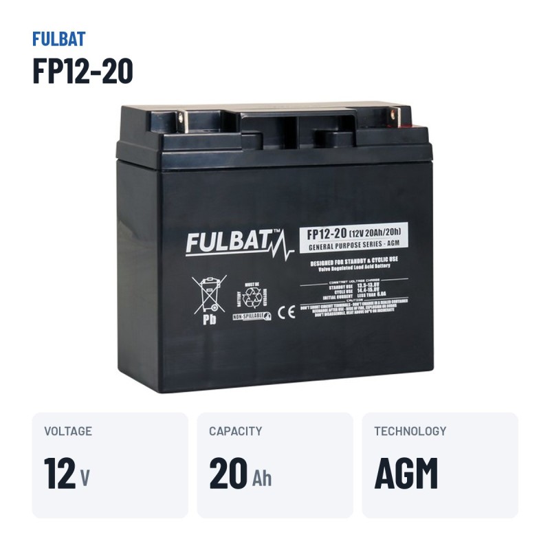 Batteria stazionaria UPS Fulbat FP12-20 12V 20Ah AGM – dati principali