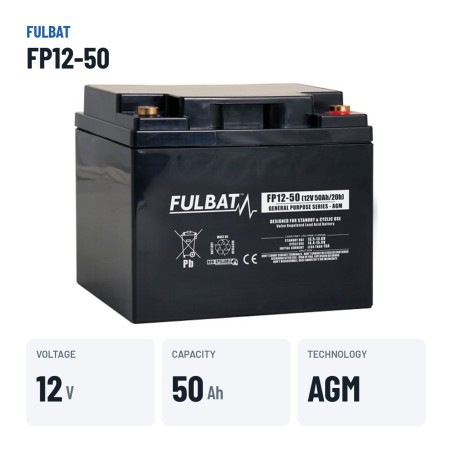 Bateria estacionária UPS Fulbat FP12-50 12V 50Ah AGM – dados principais