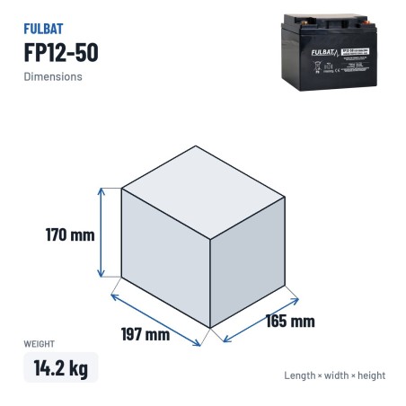 Batteria stazionaria UPS Fulbat FP12-50 12V 50Ah AGM – dimensioni 197 × 165 × 170 mm