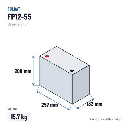 Bateria estacionária UPS Fulbat FP12-55 12V 55Ah AGM – medidas 257 × 132 × 200 mm